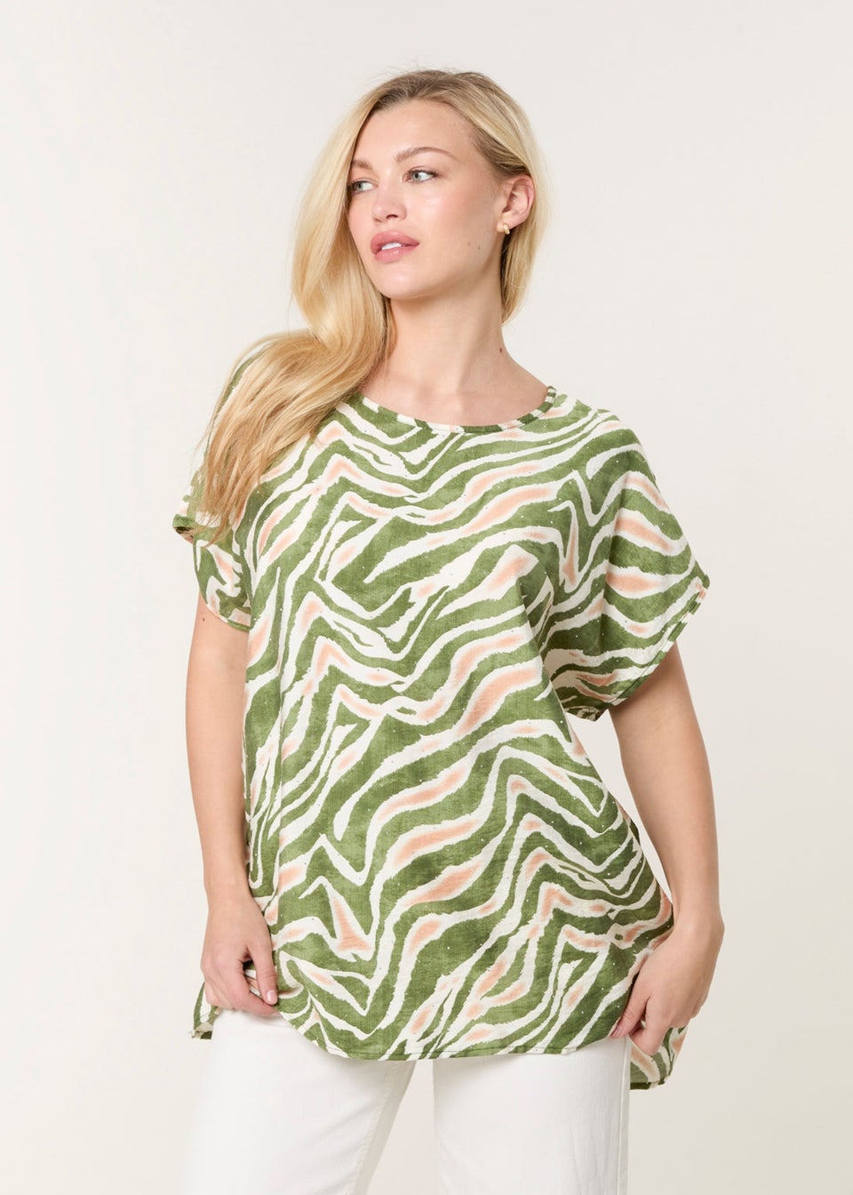 Blue Vanilla Green Animal Printed Diamante Detailed Top