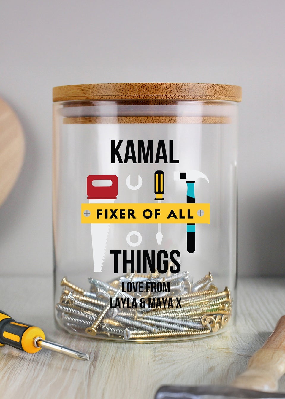 Personalised Memento Company Fixer of All Things Clear Storage Jar
