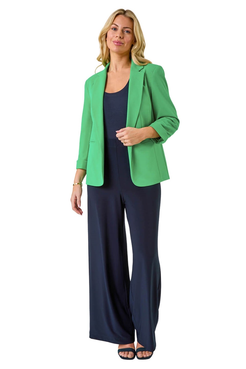 Roman Green Petite 3/4 Sleeve Classic Stretch Blazer