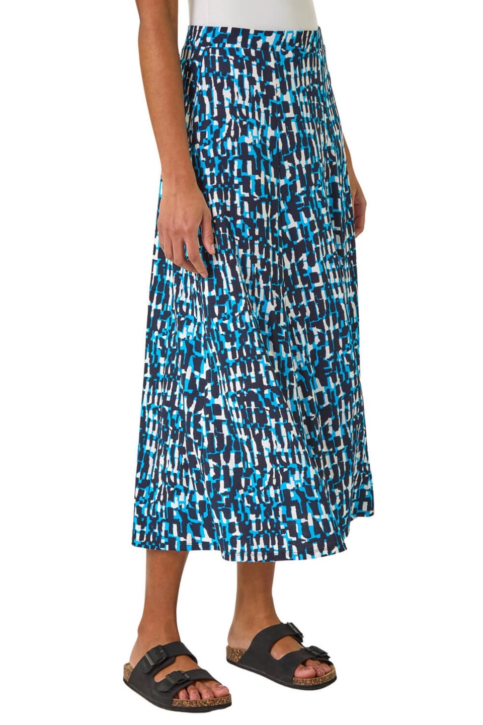 Roman Turquoise Geo Print A Line Stretch Skirt