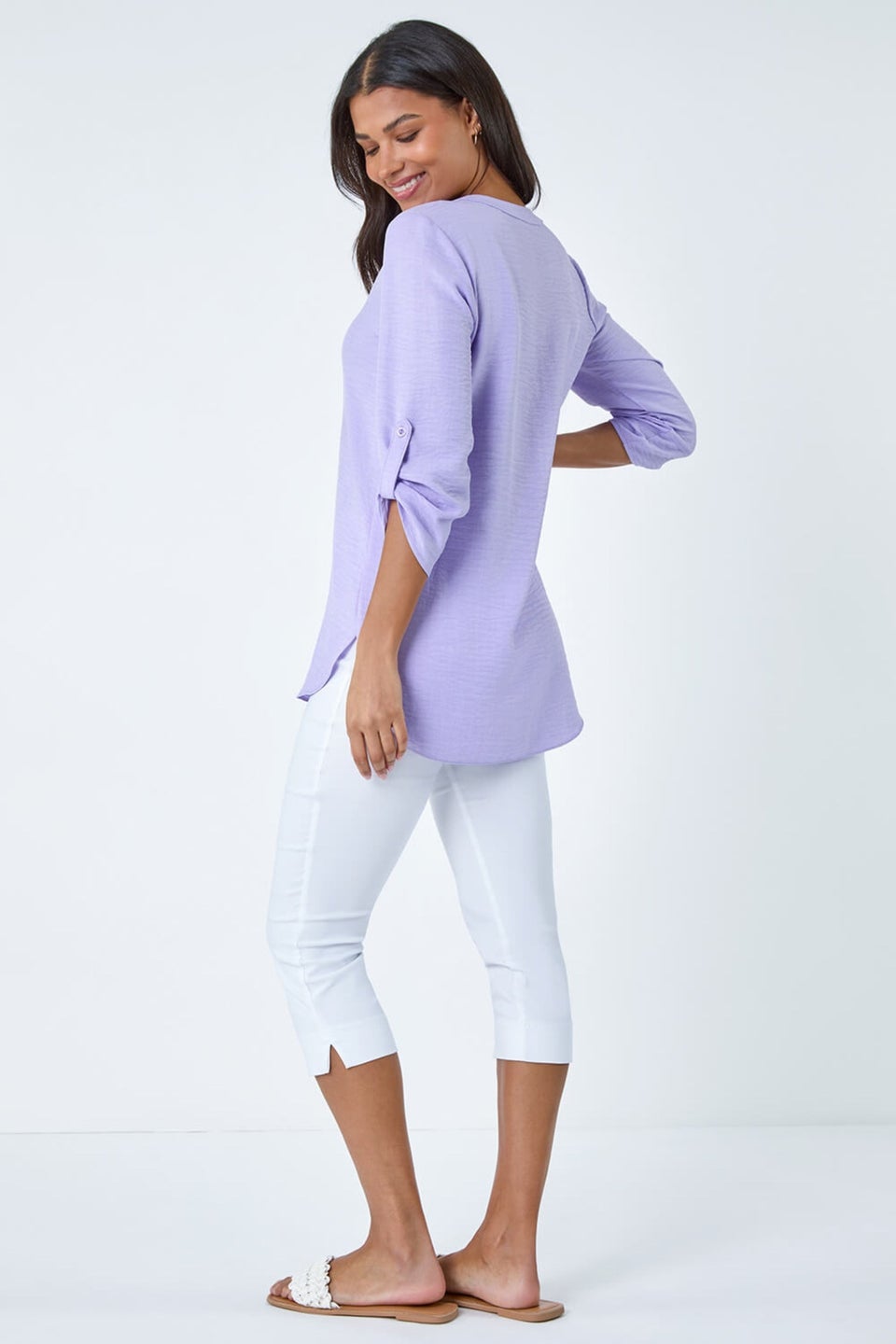Roman Lilac Longline Button V Neck Tunic Top