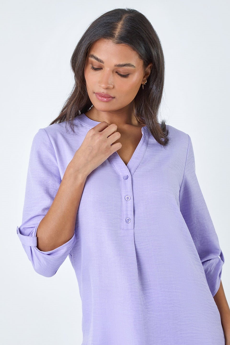 Roman Lilac Longline Button V Neck Tunic Top