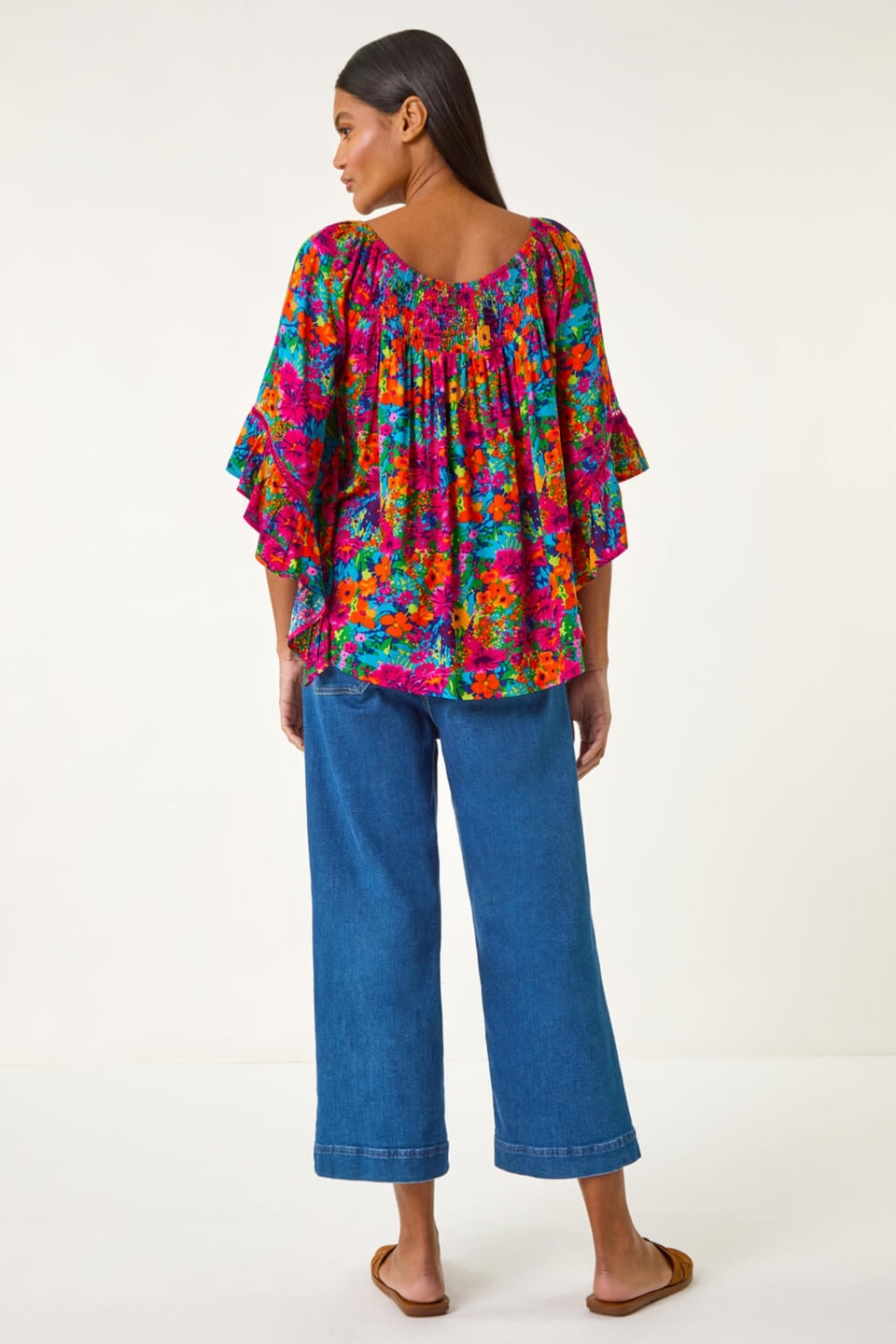 Roman Orange Floral Print Bardot Top