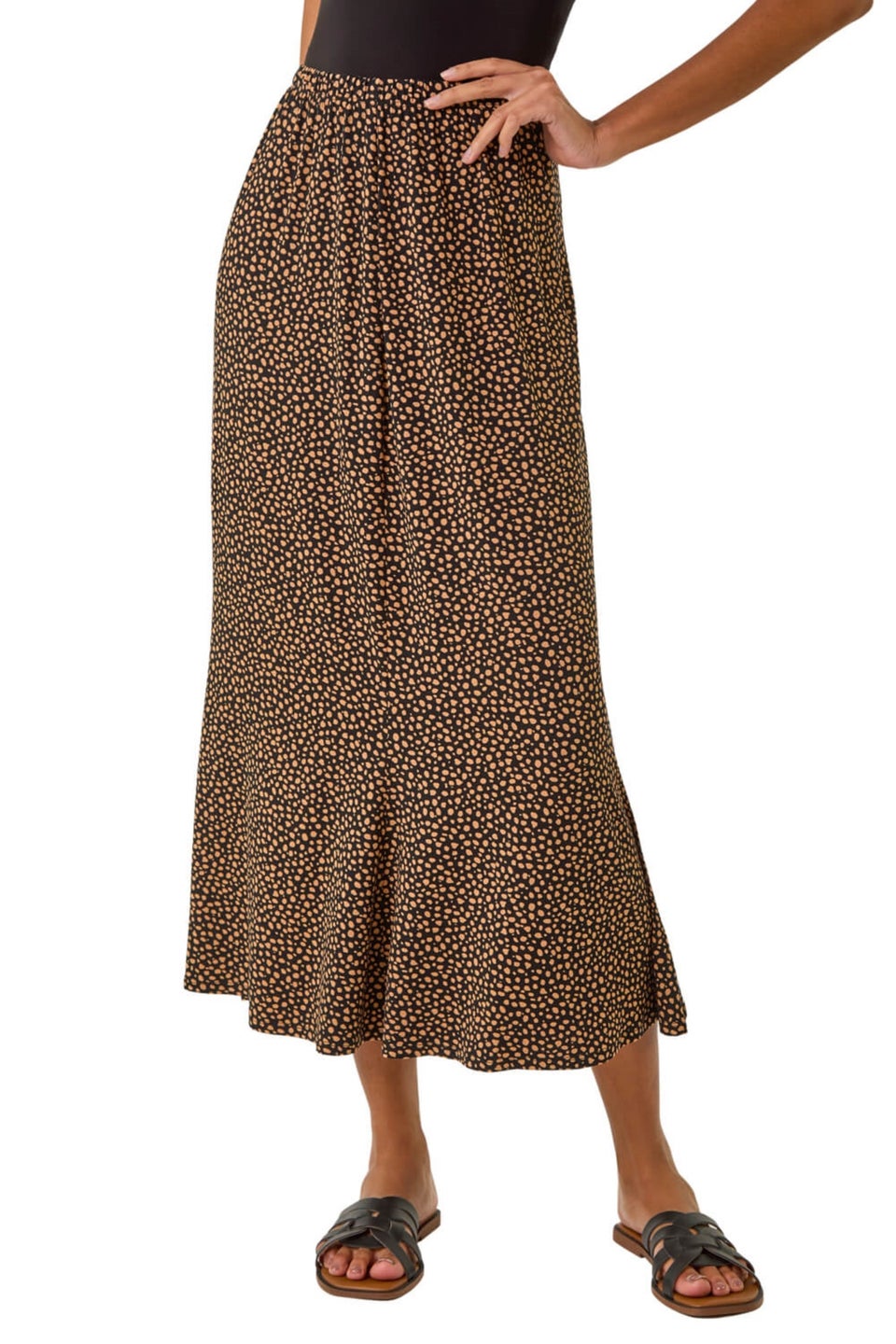 Roman Black Spot Print Midi Skirt