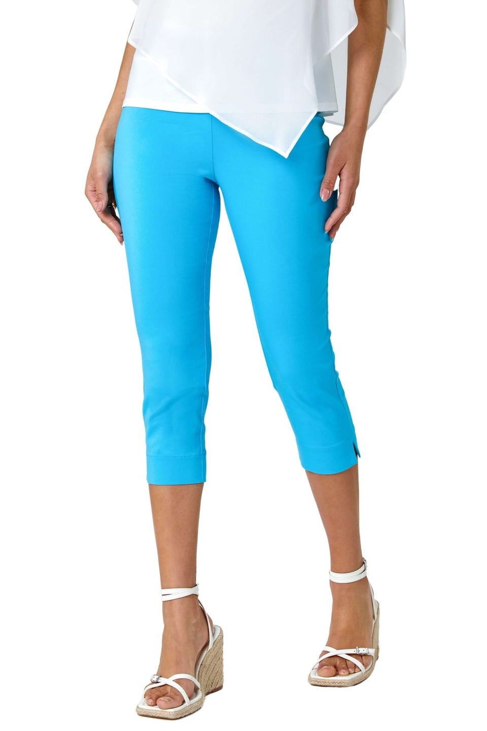 Roman Aquamarine Cropped Stretch Trouser Capri Summer Leggings 3/4 Pedal Pushers