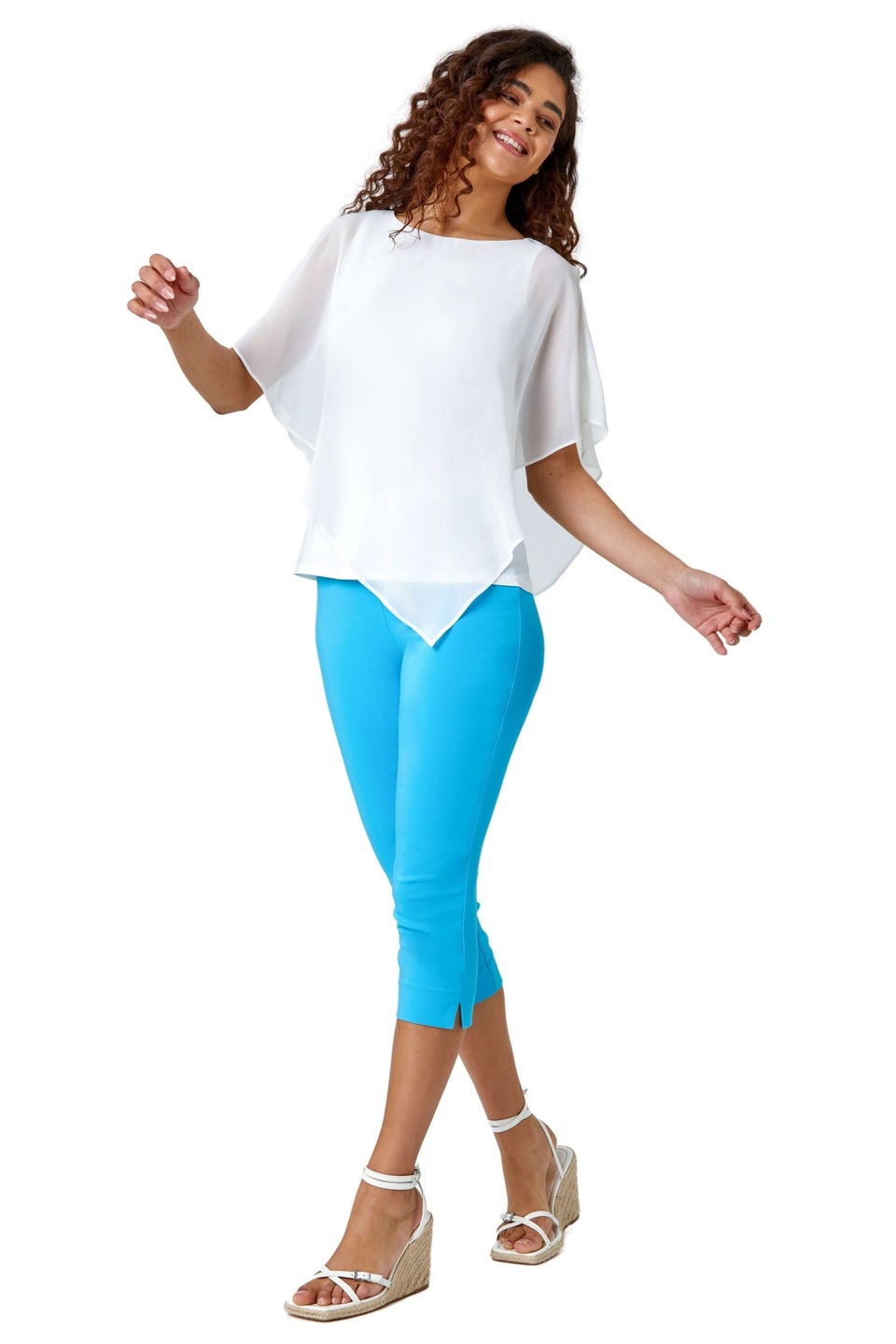 Roman Aquamarine Cropped Stretch Trouser Capri Summer Leggings 3/4 Pedal Pushers