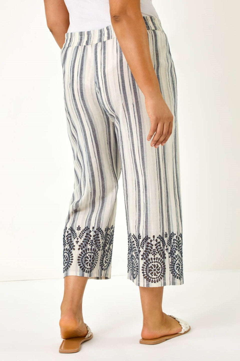 Roman Black Curve Cropped Broderie Trousers