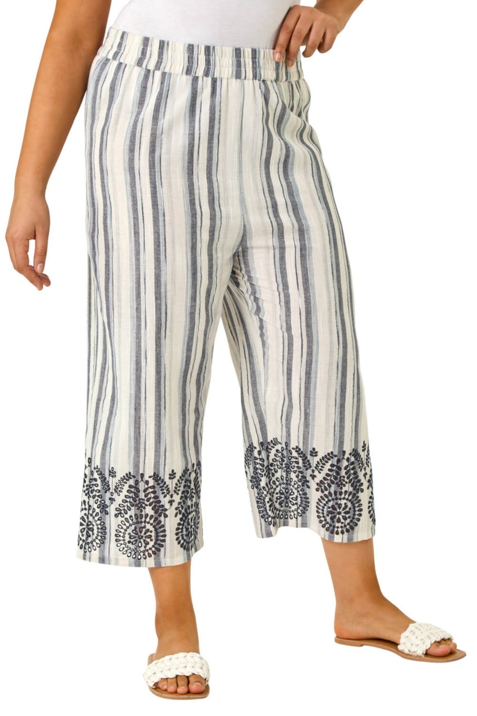 Roman Black Curve Cropped Broderie Trousers