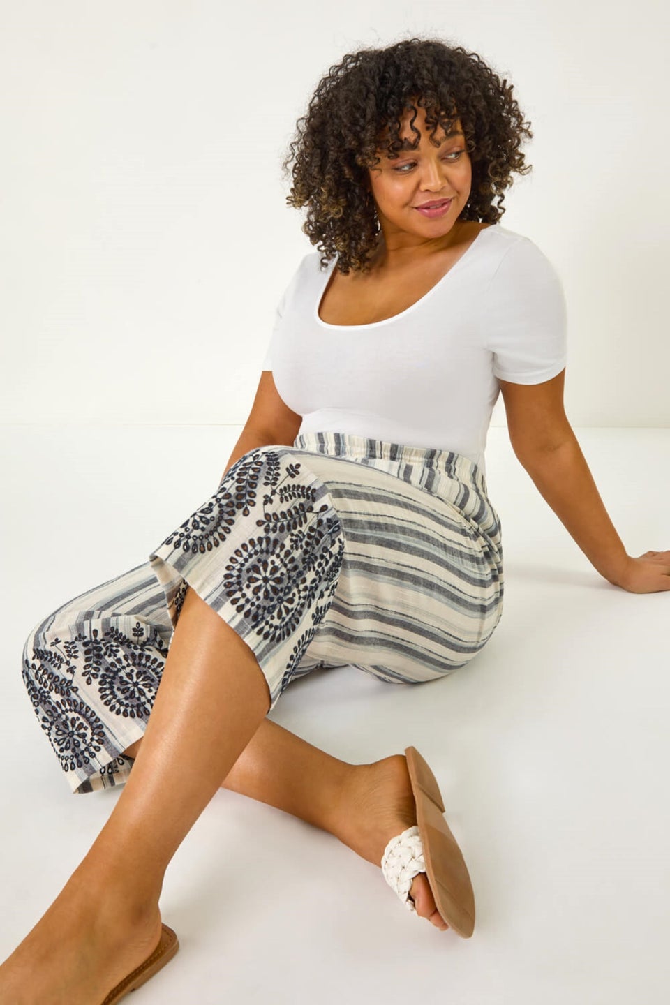 Roman Black Curve Cropped Broderie Trousers
