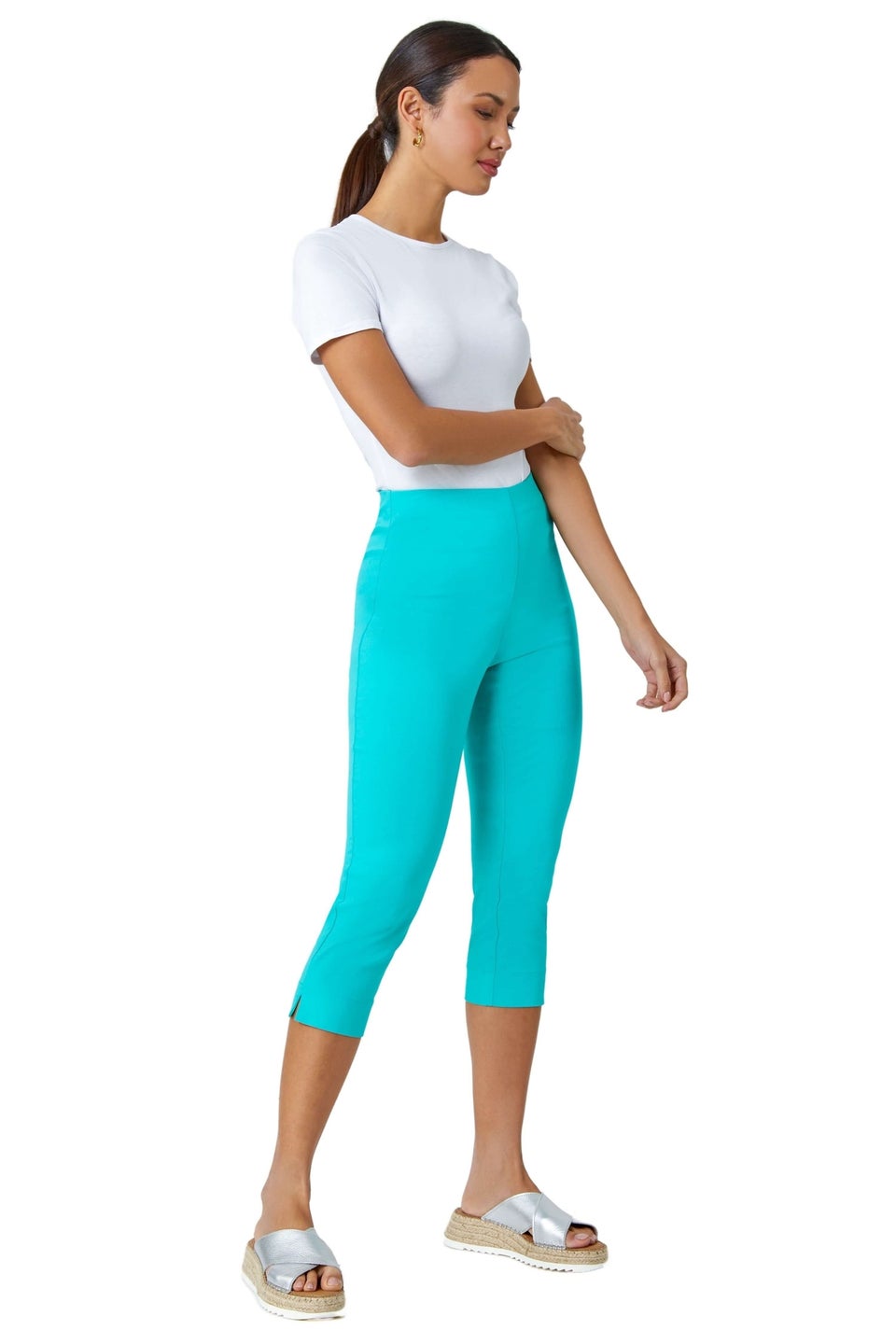 Roman Teal Cropped Stretch Trouser Capri Summer Leggings 3/4 Pedal Pushers