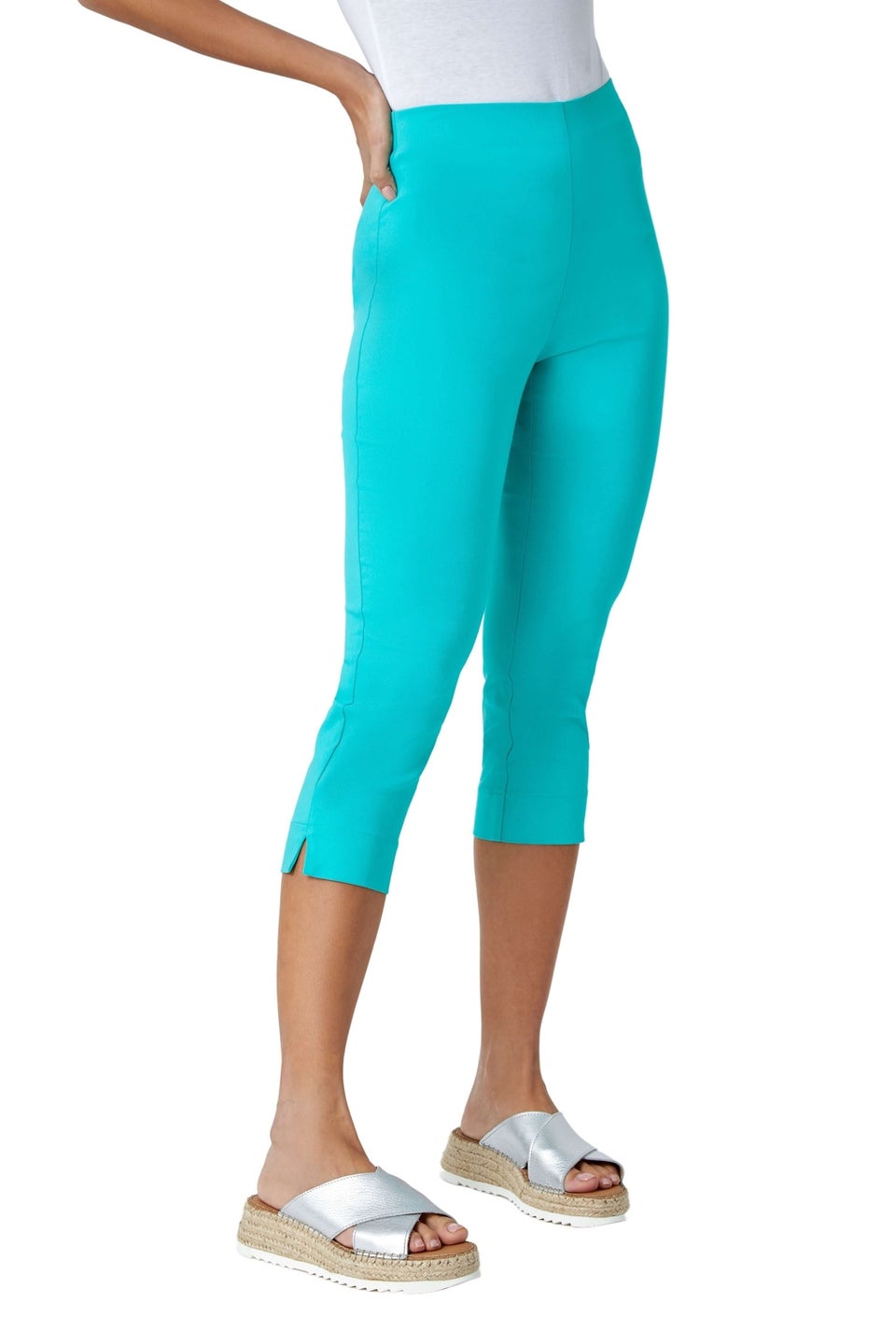 Roman Teal Cropped Stretch Trouser Capri Summer Leggings 3/4 Pedal Pushers