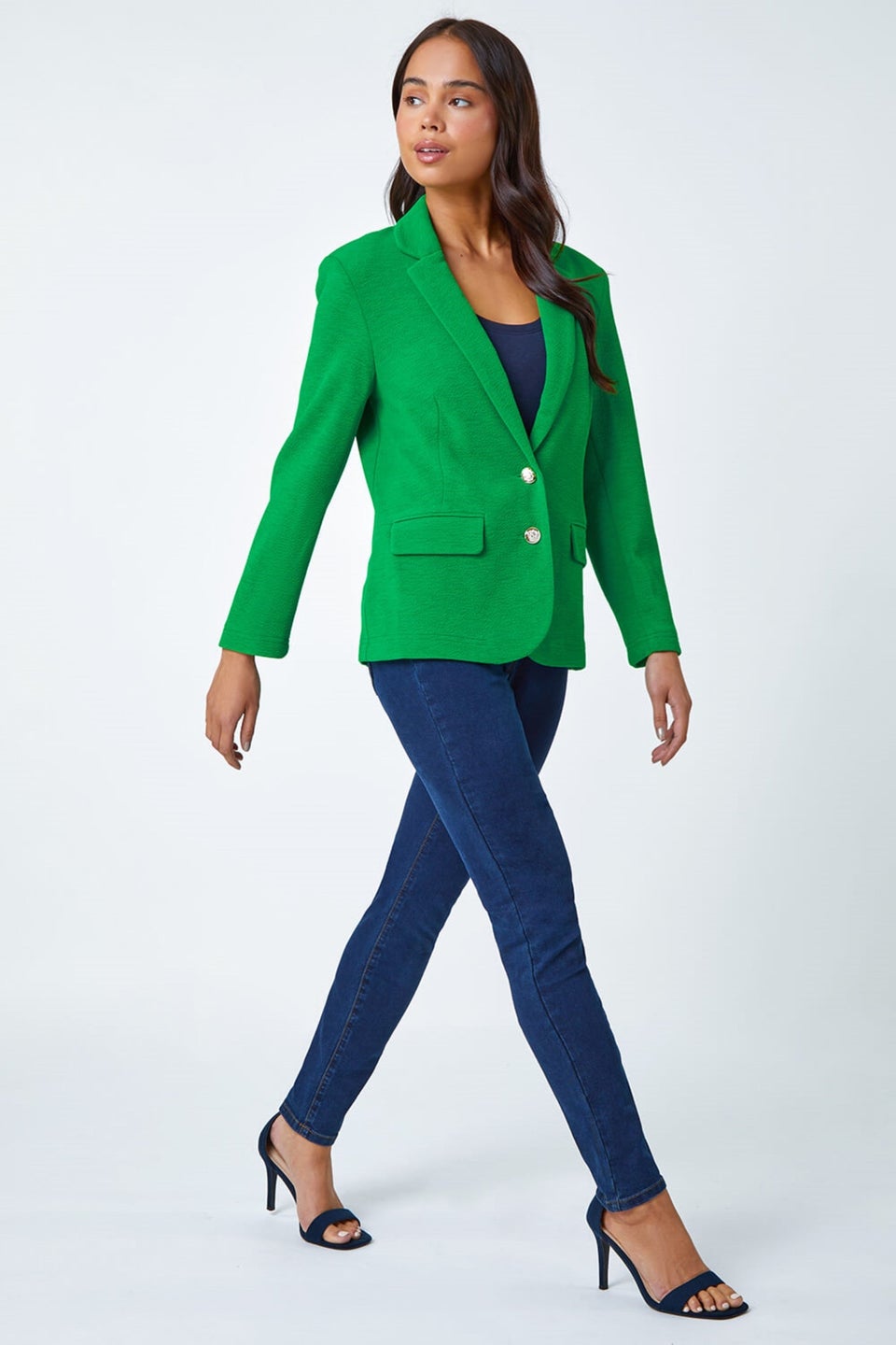 Roman Green Petite Textured Stretch Blazer