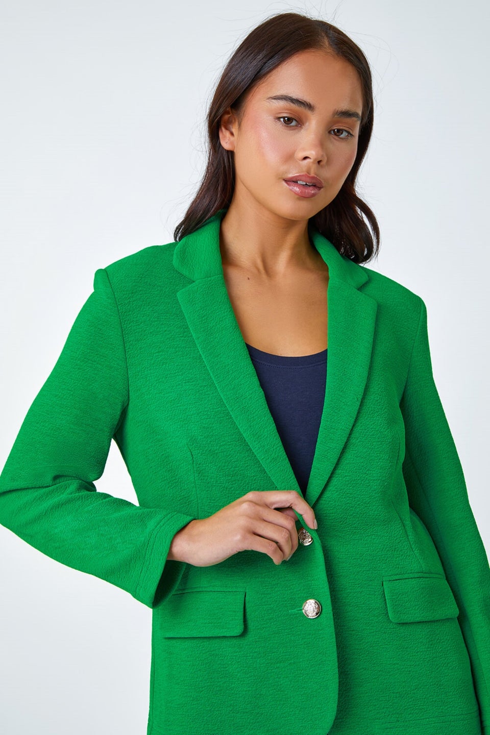 Roman Green Petite Textured Stretch Blazer