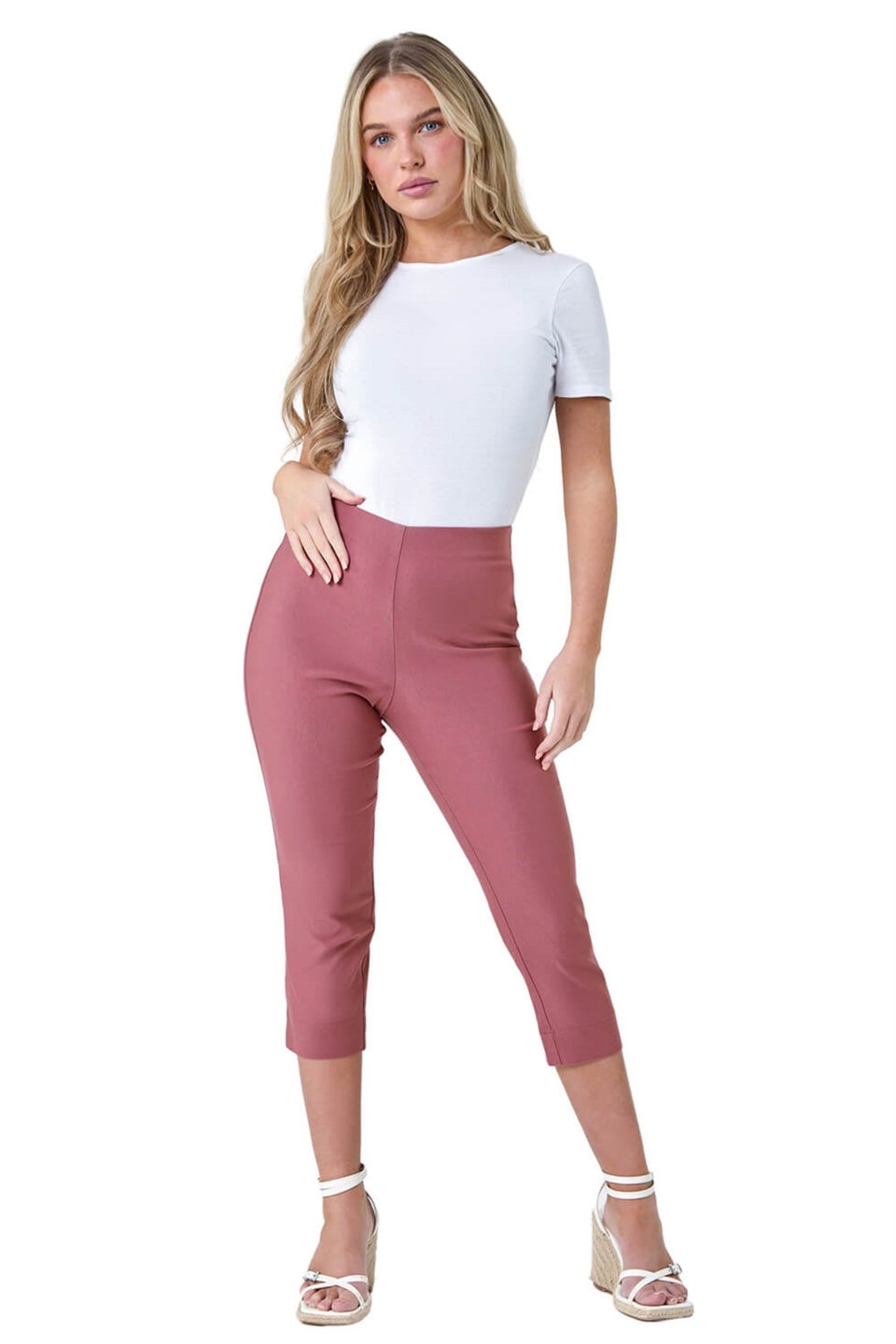 Roman Beige Petite Cropped Stretch Trousers