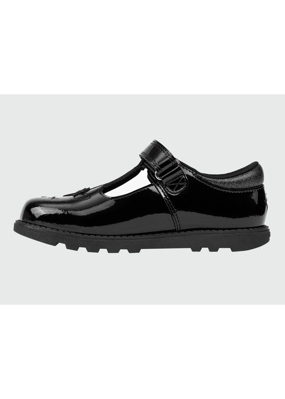ToeZone Girls Black Lilo Patent Unicorn Rip Tape School Shoes