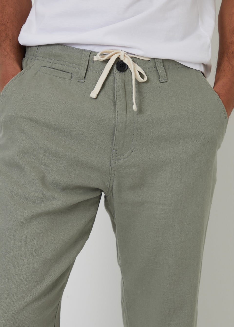 Threadbare Soft Green Annual Linen Blend Casual Trousers
