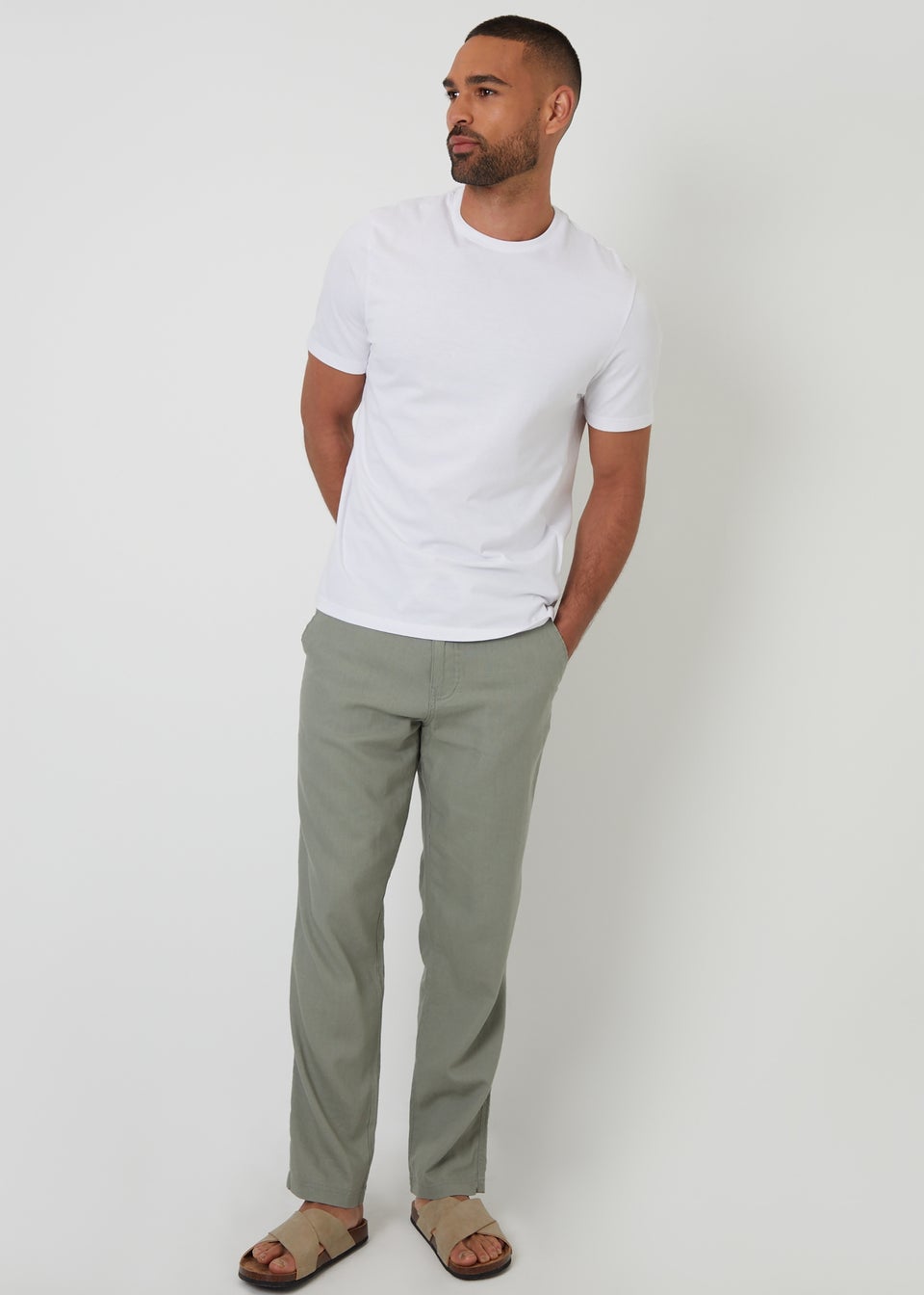 Threadbare Soft Green Annual Linen Blend Casual Trousers
