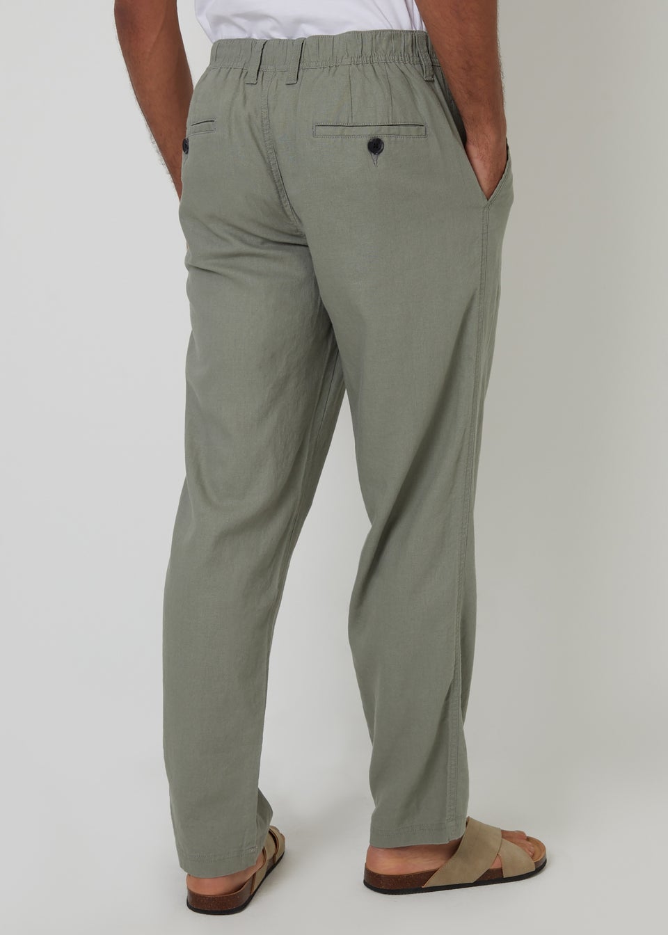 Threadbare Soft Green Annual Linen Blend Casual Trousers