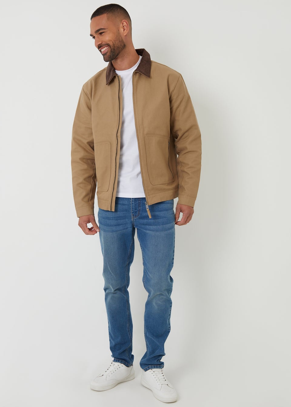 Threadbare Stone Cotton Corduroy Collar Lightweight Jacket