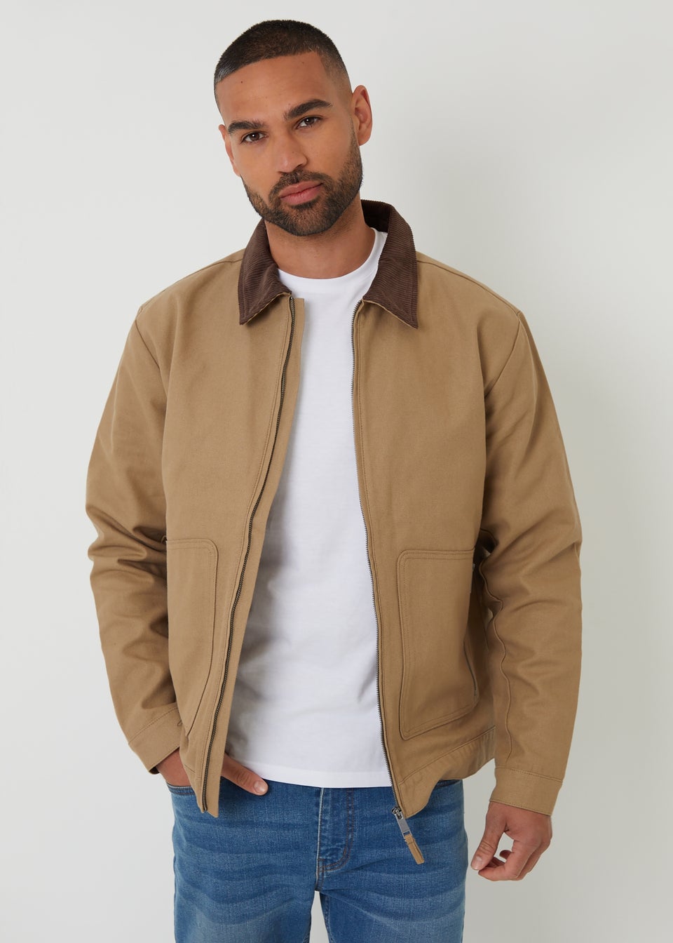 Threadbare Stone Cotton Corduroy Collar Lightweight Jacket
