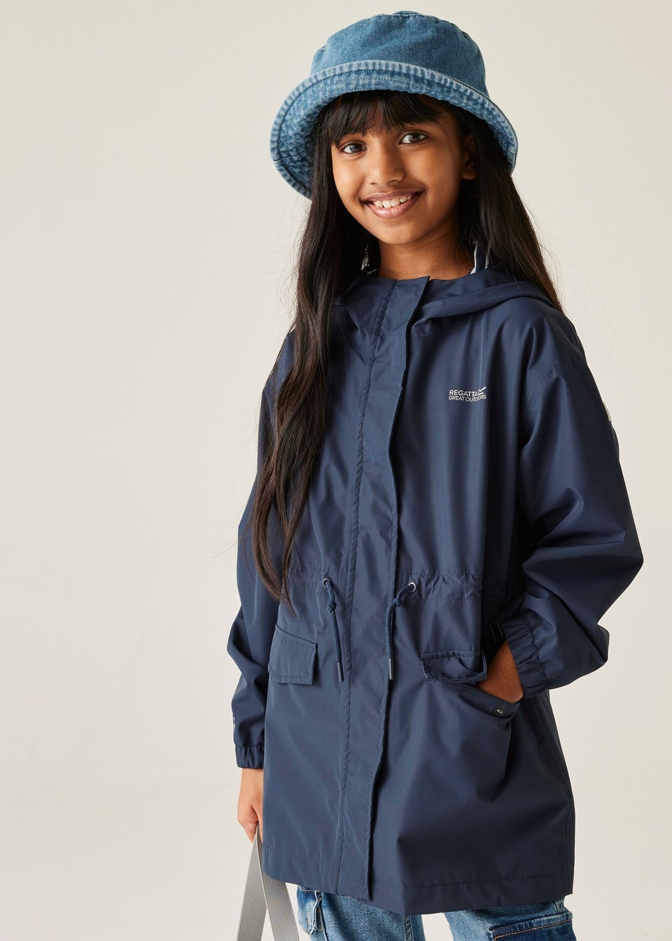 Regatta Navy/White Stripe Kids Ballina Waterproof Breathable Isotex Jacket (3-16 Years)