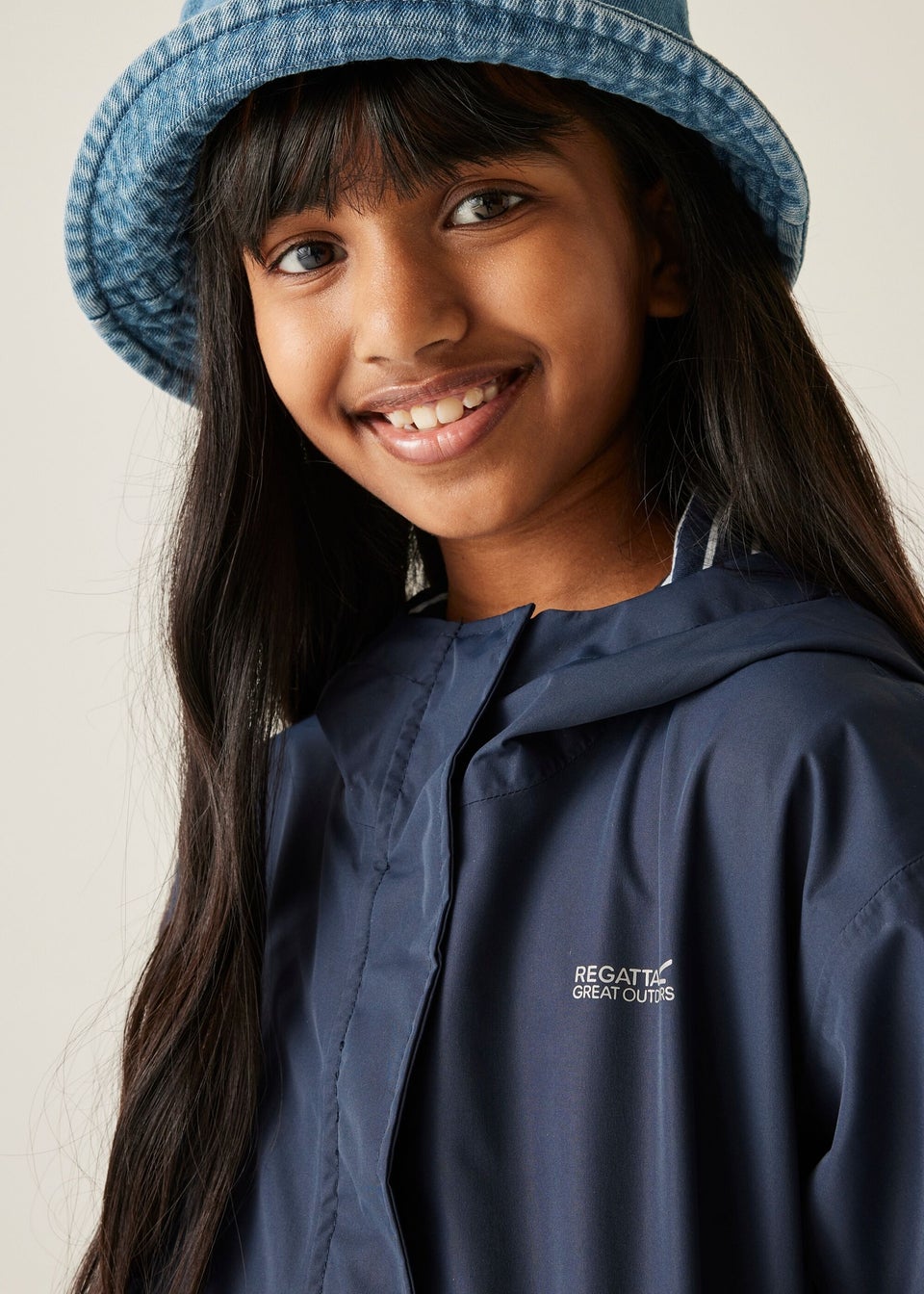 Regatta Navy/White Stripe Kids Ballina Waterproof Breathable Isotex Jacket (3-16 Years)