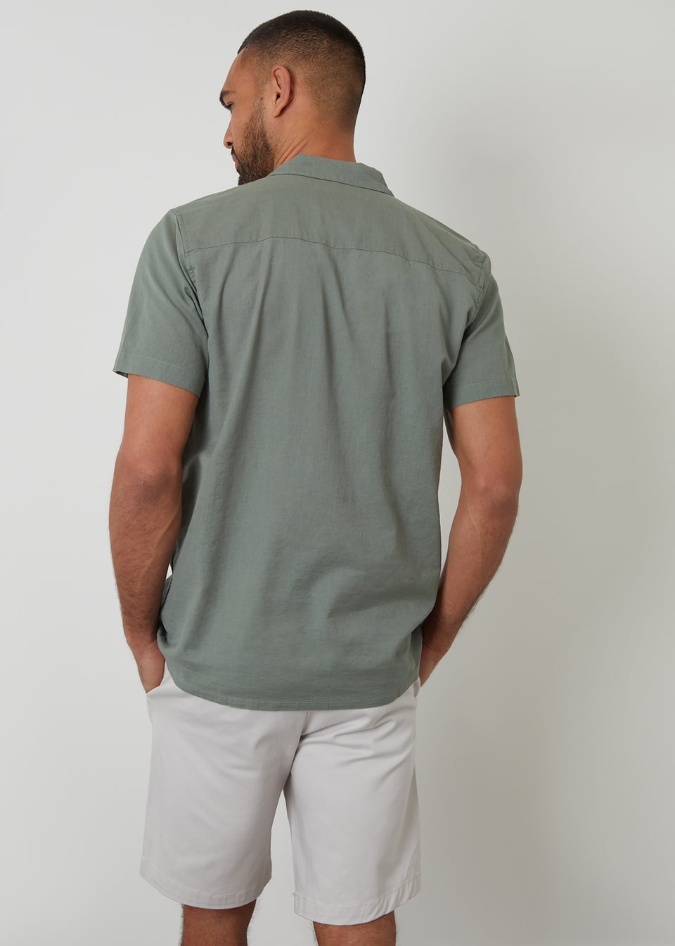 Threadbare Soft Green Linen Blend Palm Embroidered Short Sleeve Shirt