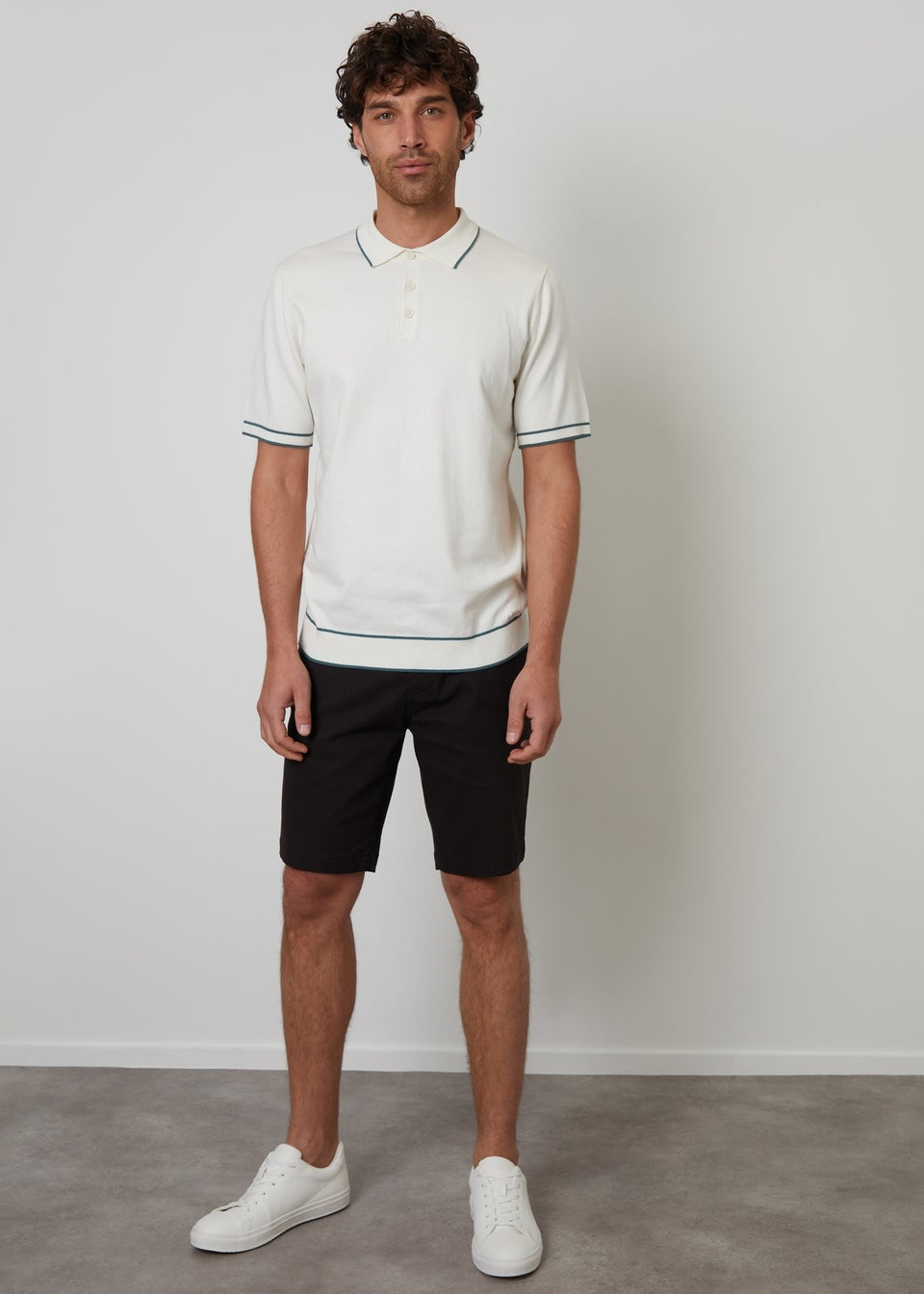 Threadbare Ecru Knitted Short Sleeve Polo Shirt