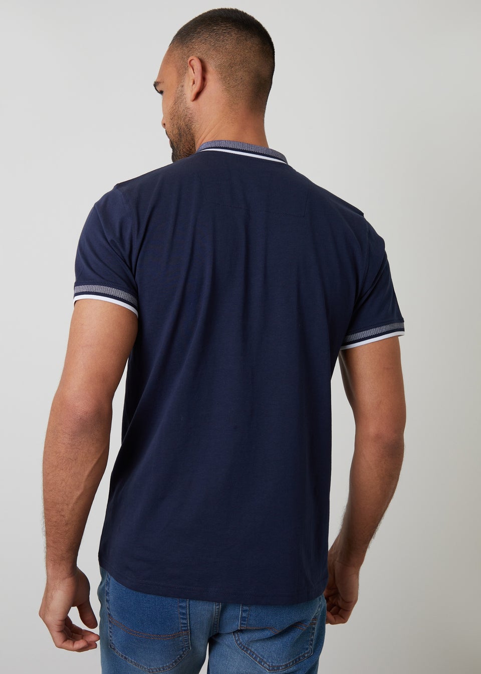 Threadbare Navy Birdseye Collar Quarter Zip Polo Shirt
