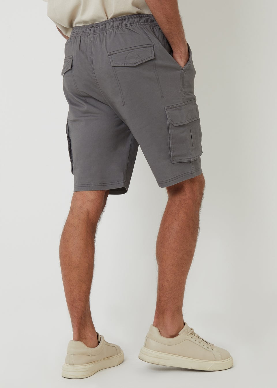 Threadbare Dark Grey Cotton Jogger Style Cargo Shorts With Stretch