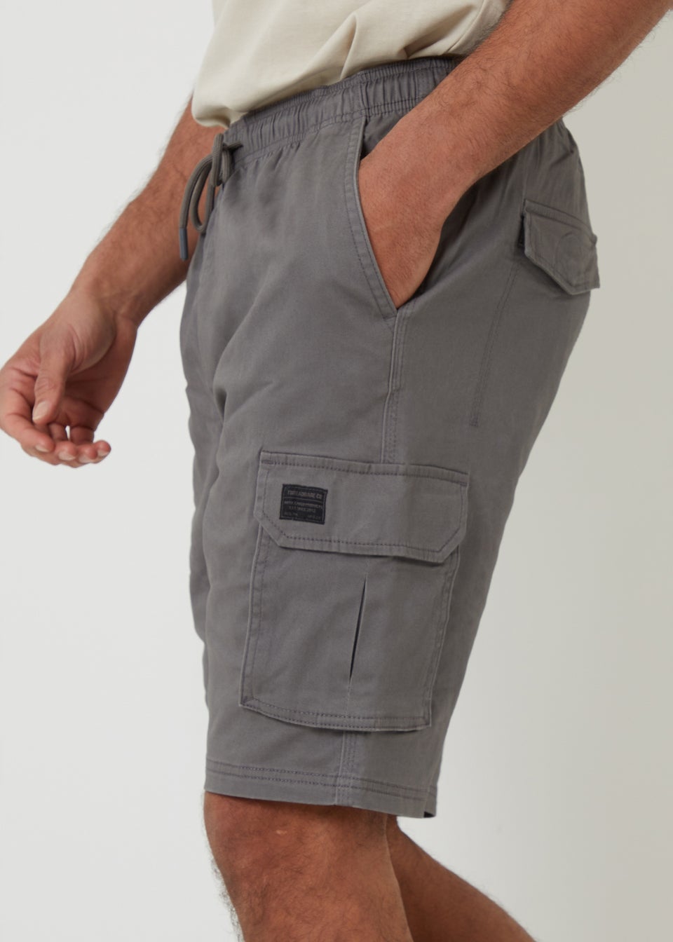 Threadbare Dark Grey Cotton Jogger Style Cargo Shorts With Stretch