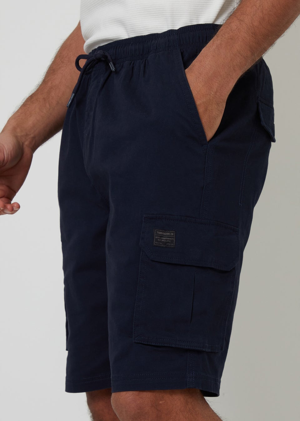 Threadbare Navy Cotton Jogger Style Cargo Shorts With Stretch