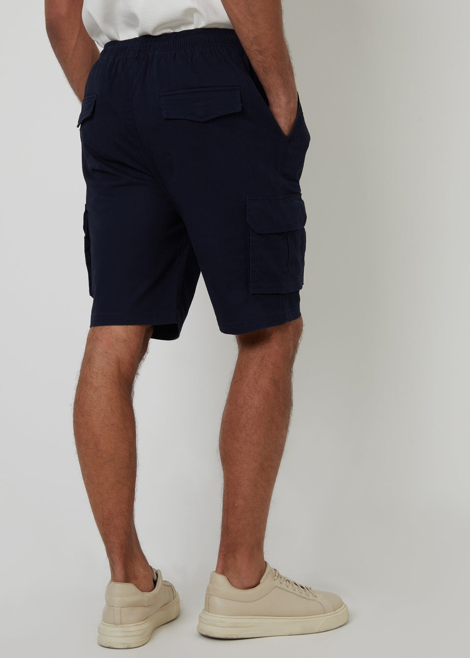 Threadbare Navy Cotton Jogger Style Cargo Shorts With Stretch