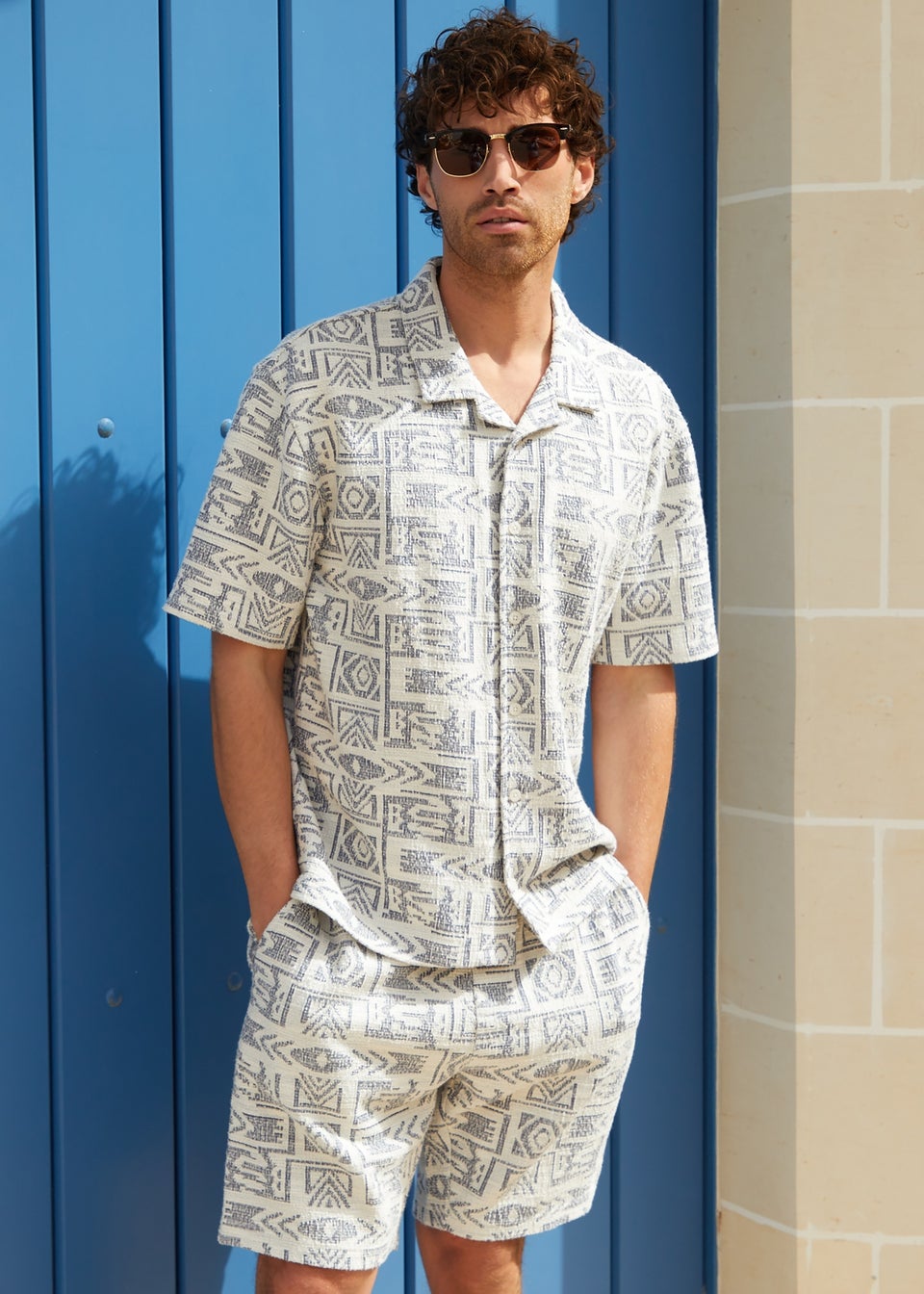 Threadbare Navy Patterned Textured Pull On Shorts