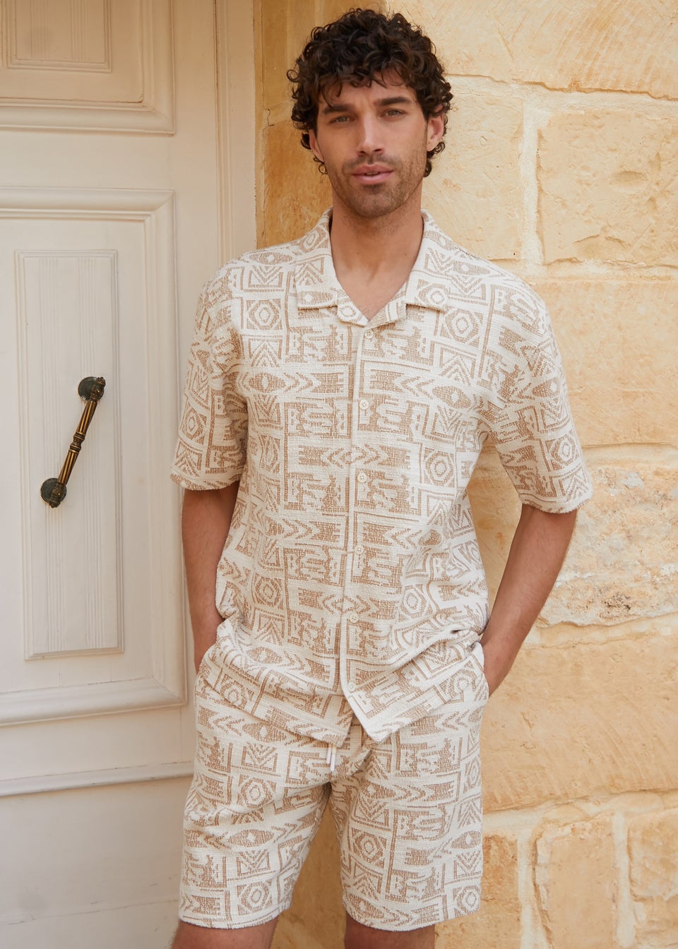 Threadbare Natural Patterned Textured Pull On Shorts