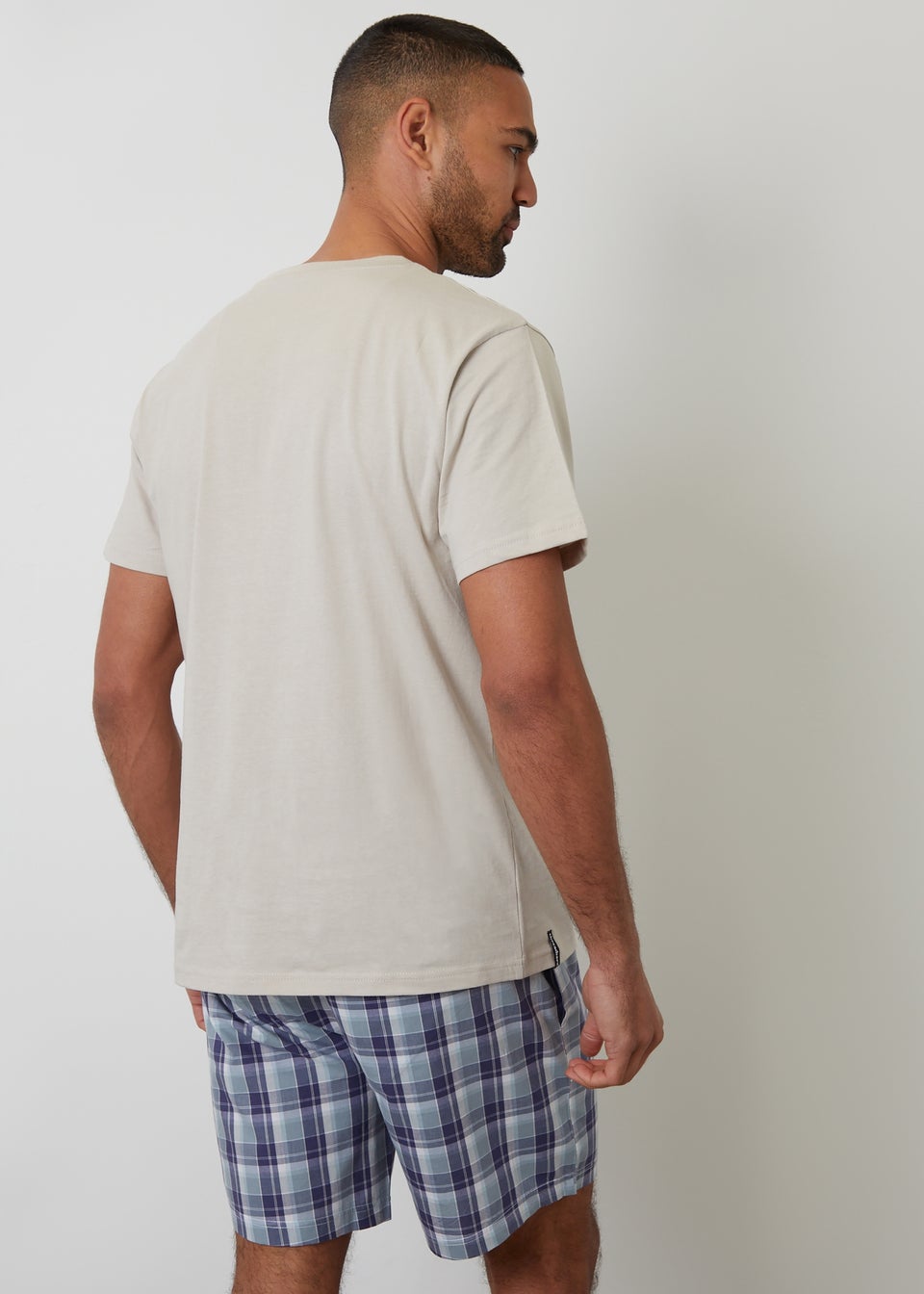 Threadbare Stone Short Sleeve Check Pyjama Set