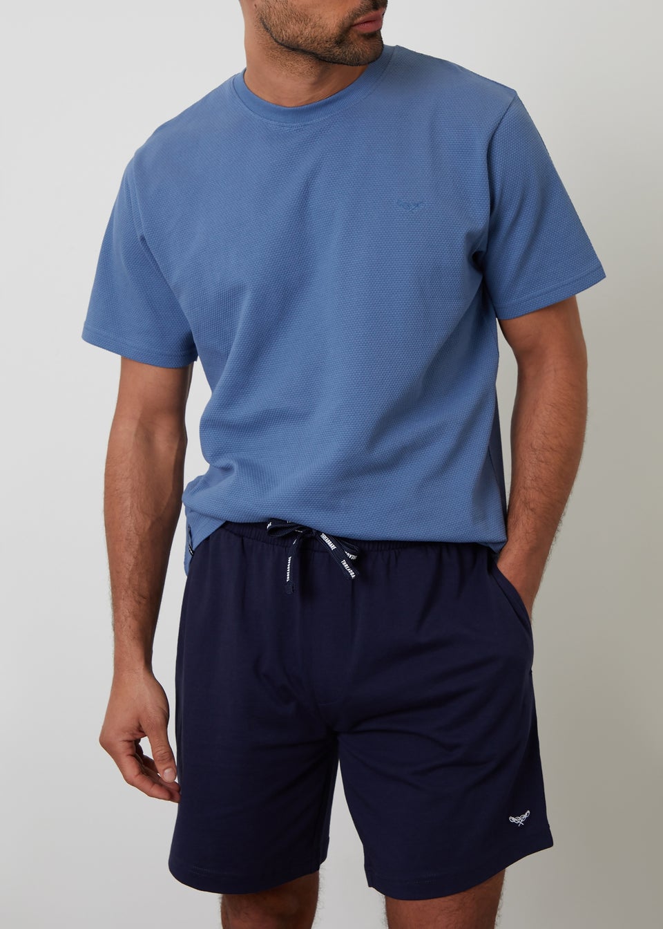 Threadbare Blue Cotton Popcorn Textured Shortie Pyjama Set
