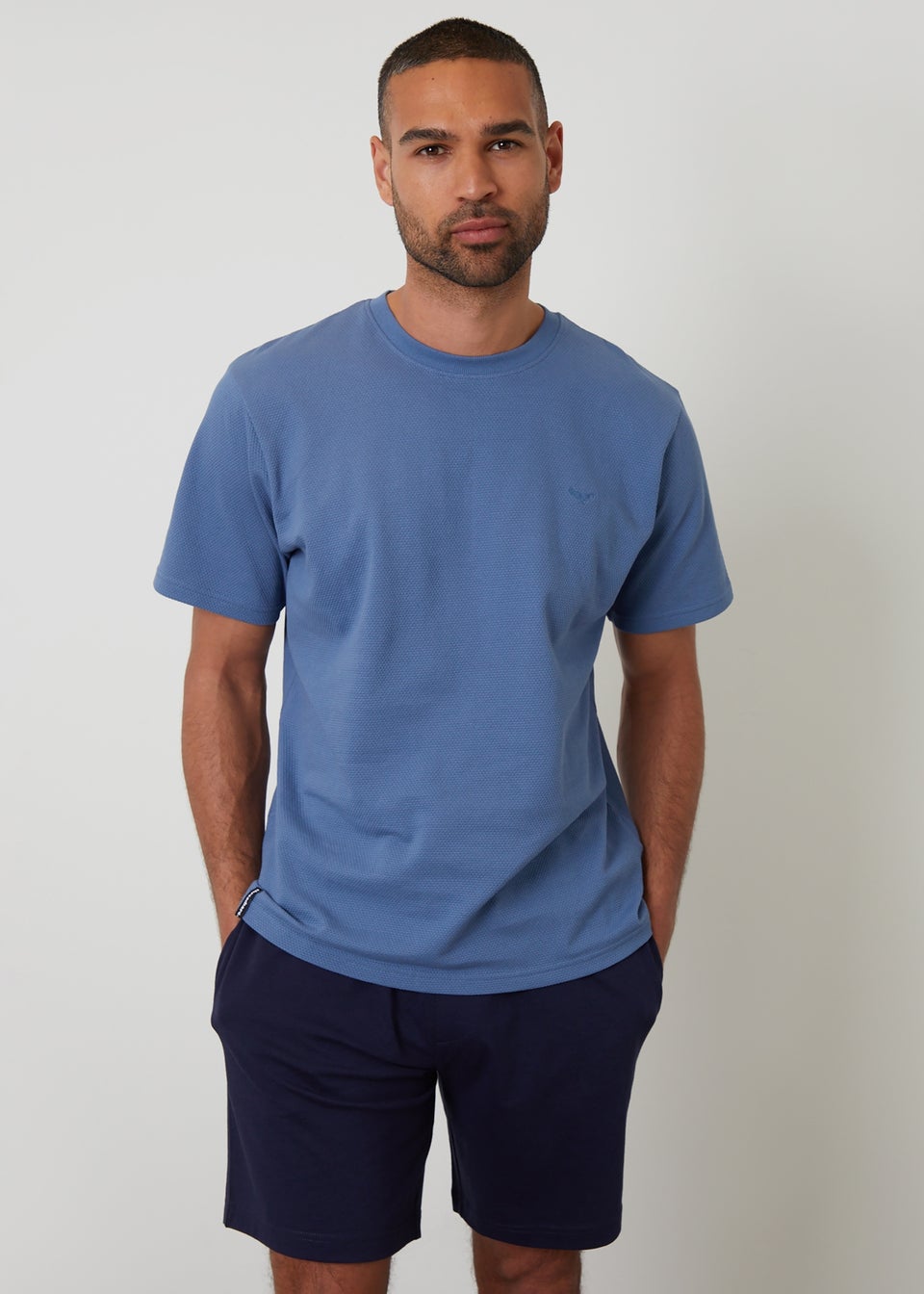 Threadbare Blue Cotton Popcorn Textured Shortie Pyjama Set