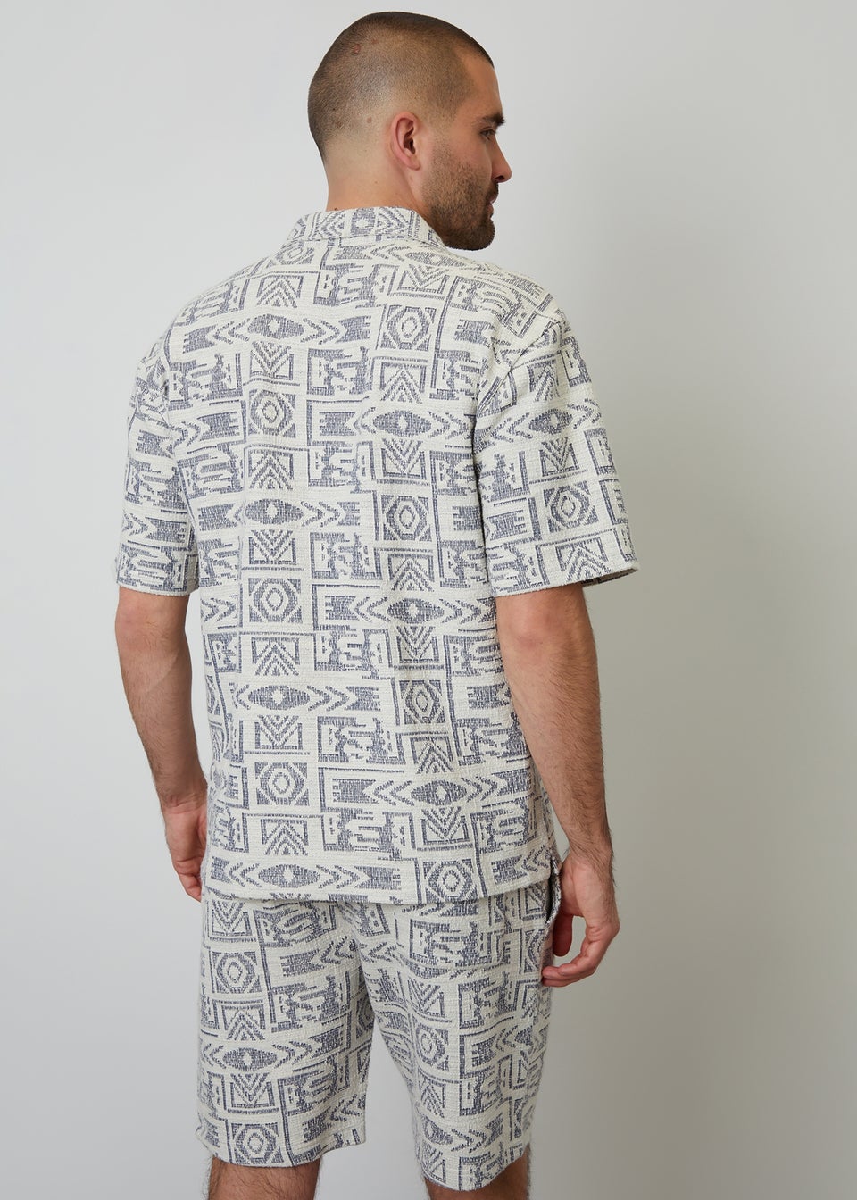 Threadbare Navy Printed Textured Relaxed Fit Short Sleeve Shirt
