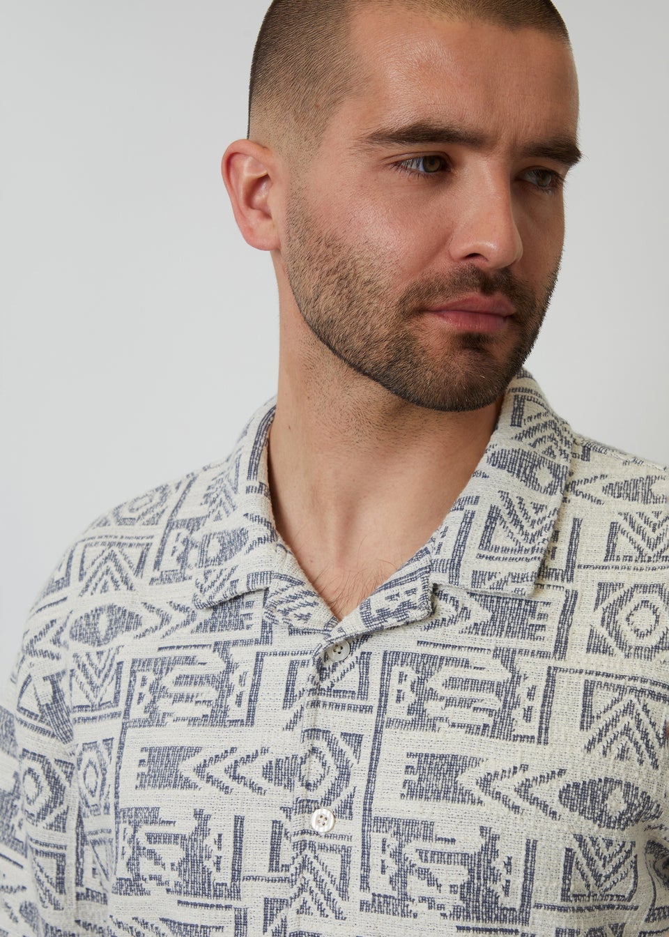 Threadbare Navy Printed Textured Relaxed Fit Short Sleeve Shirt