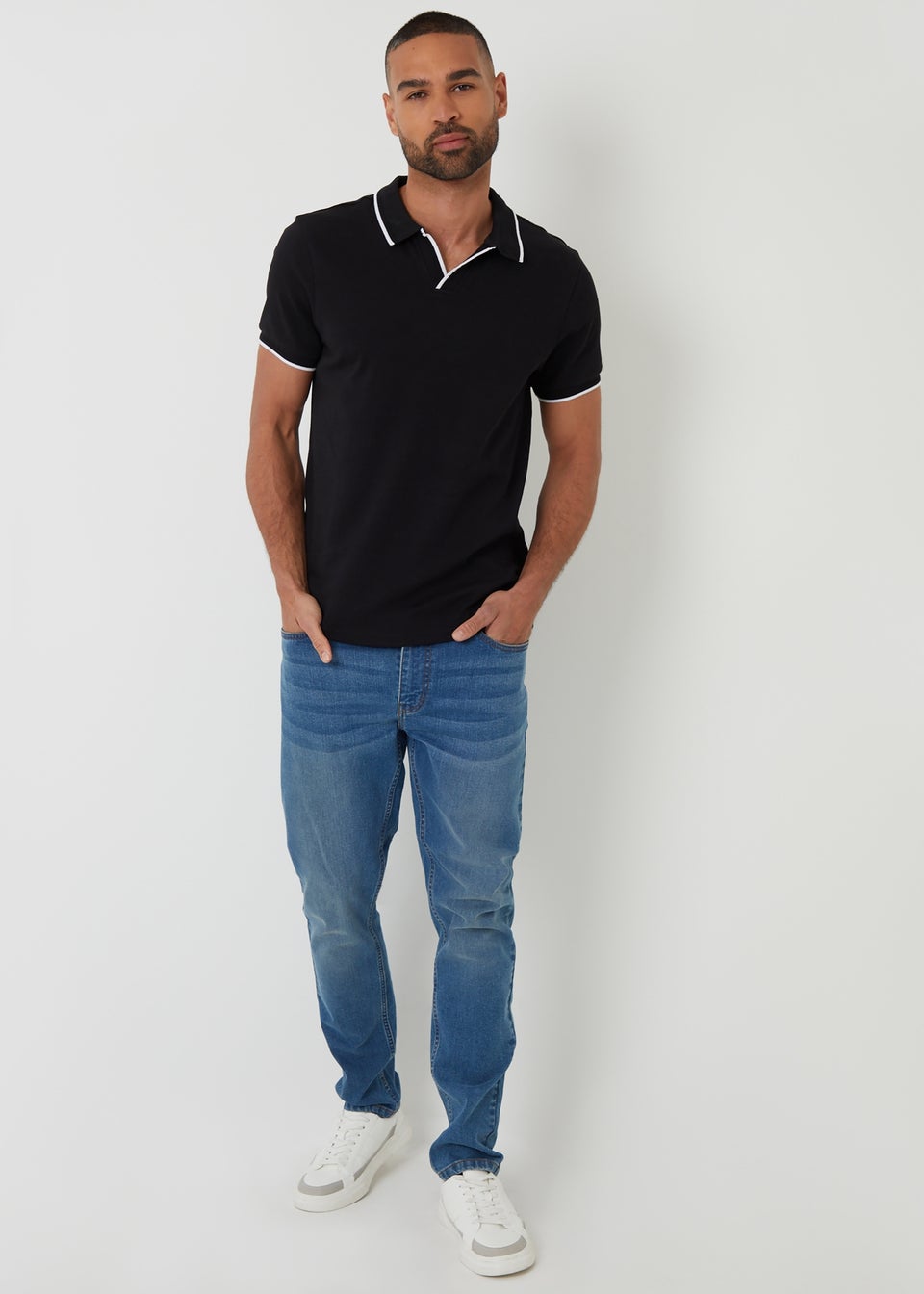 Threadbare Black Cotton Trophy Neck Polo Shirt