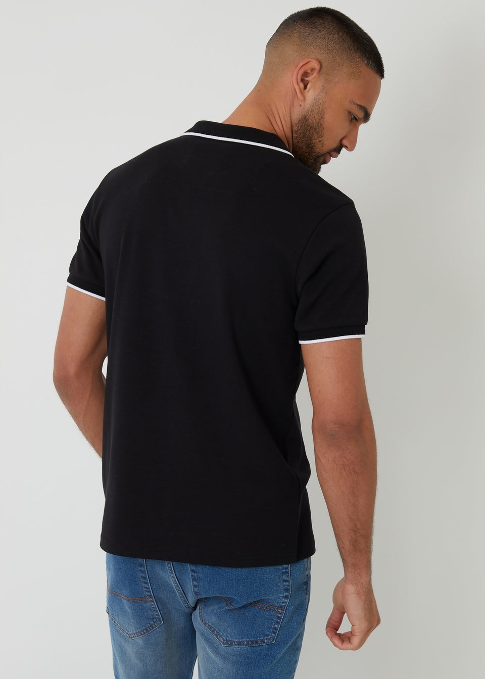 Threadbare Black Cotton Trophy Neck Polo Shirt