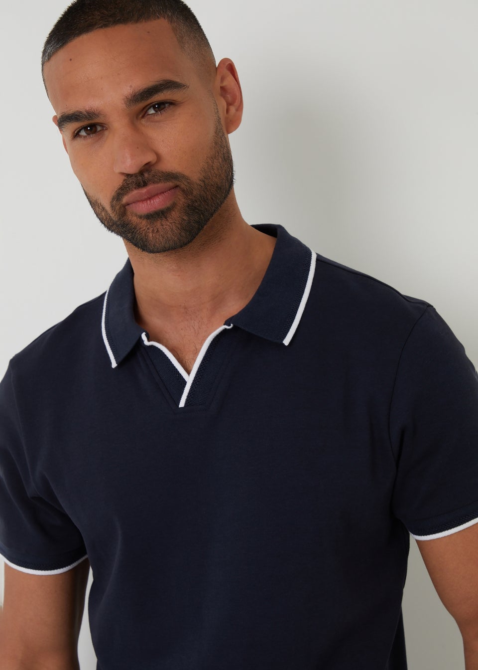 Threadbare Navy Cotton Trophy Neck Polo Shirt