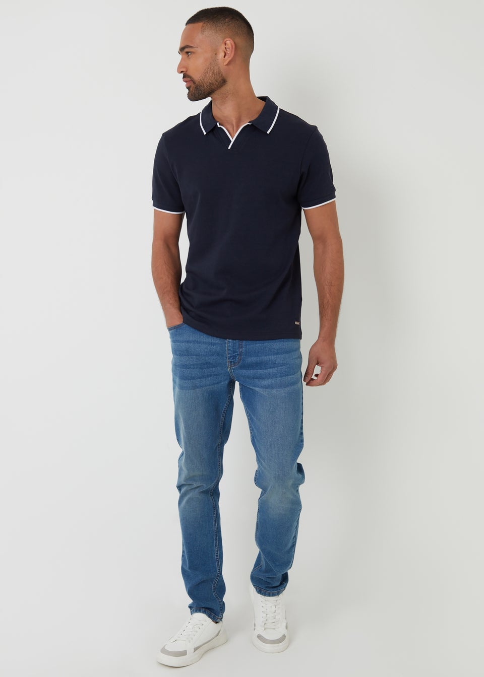 Threadbare Navy Cotton Trophy Neck Polo Shirt