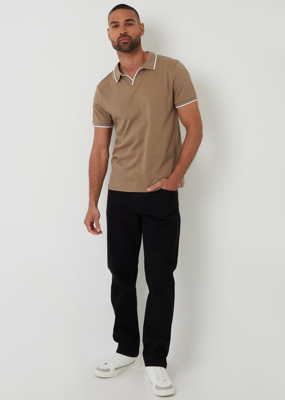 Threadbare Taupe Cotton Trophy Neck Polo Shirt