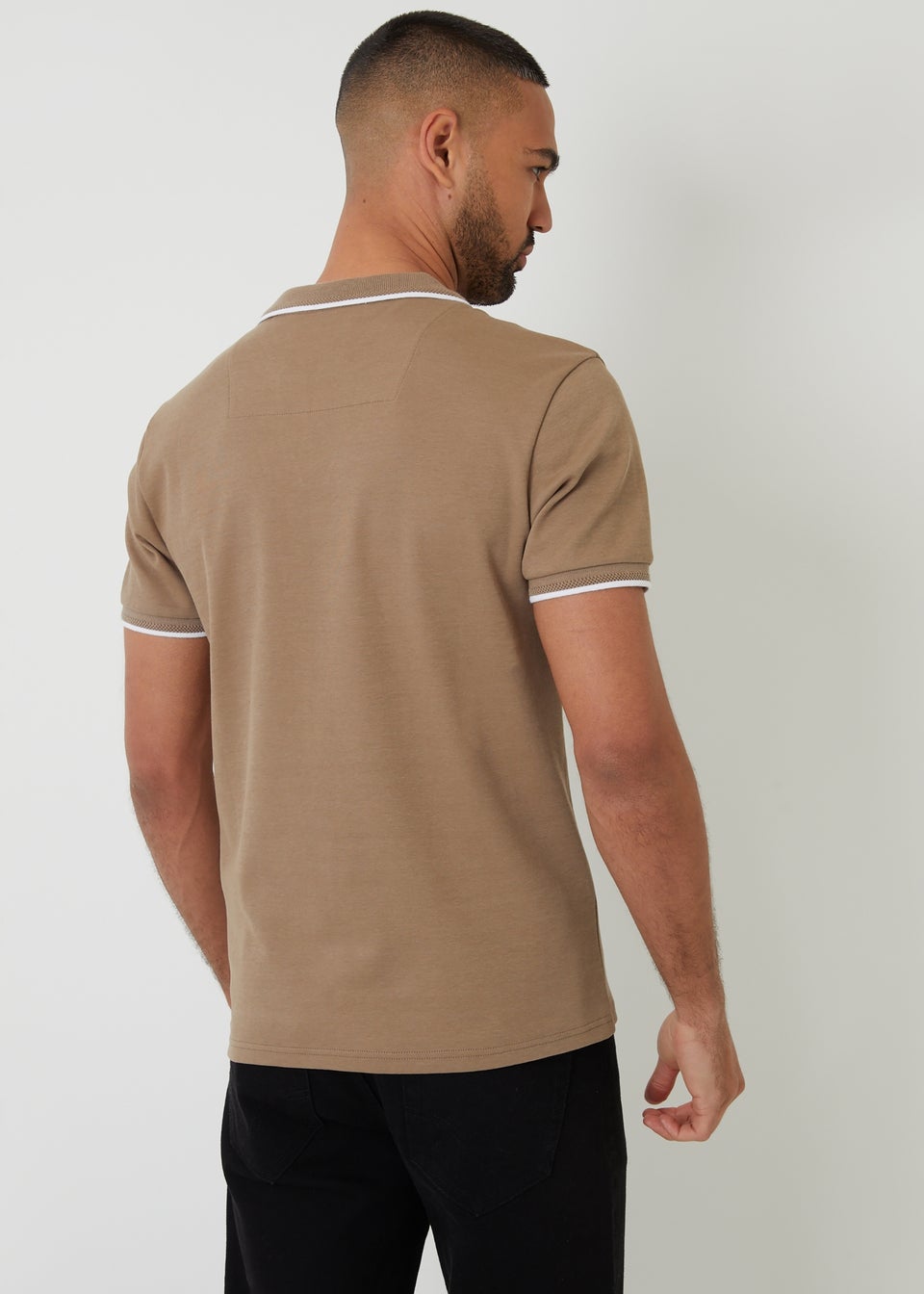 Threadbare Taupe Cotton Trophy Neck Polo Shirt
