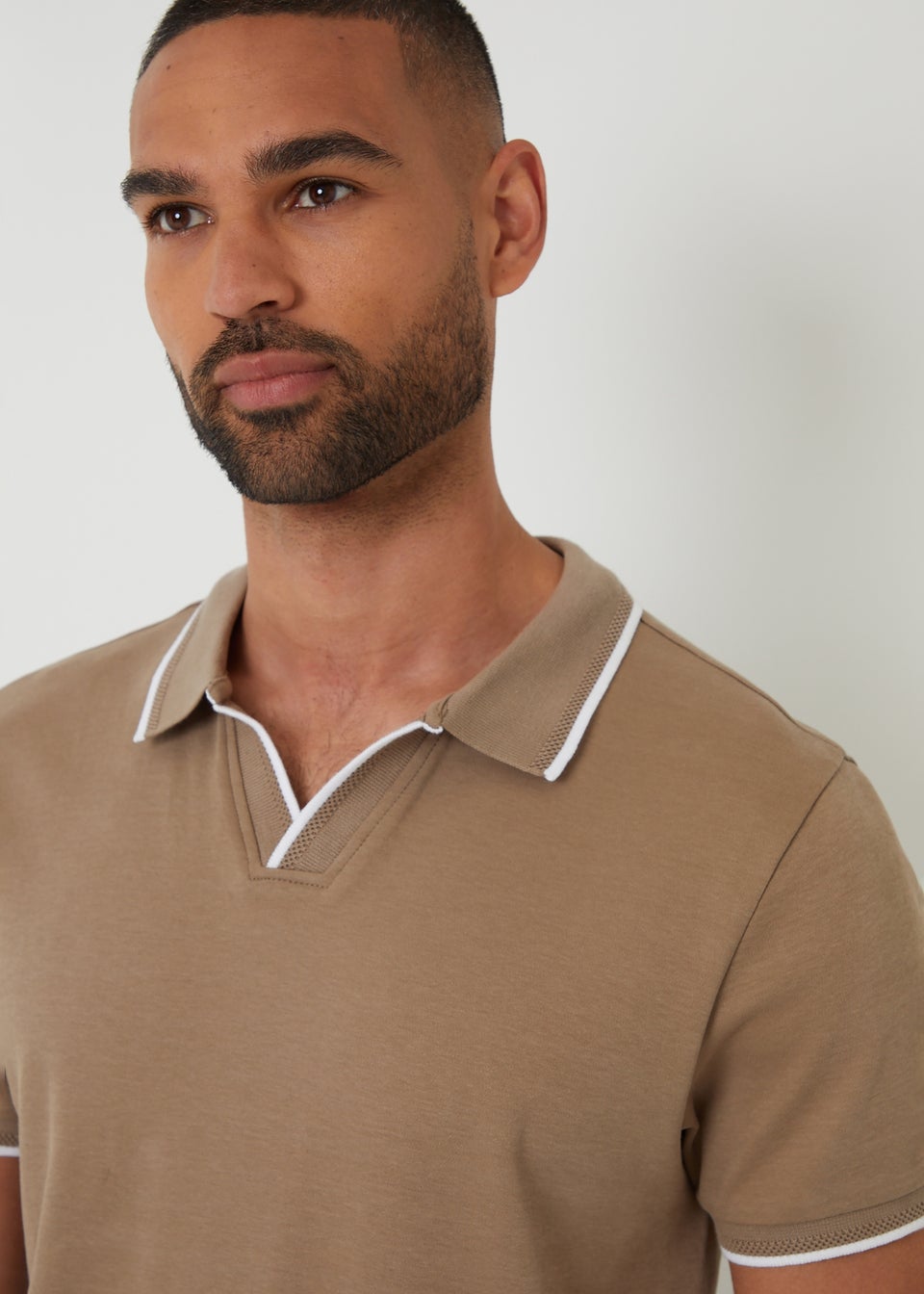 Threadbare Taupe Cotton Trophy Neck Polo Shirt