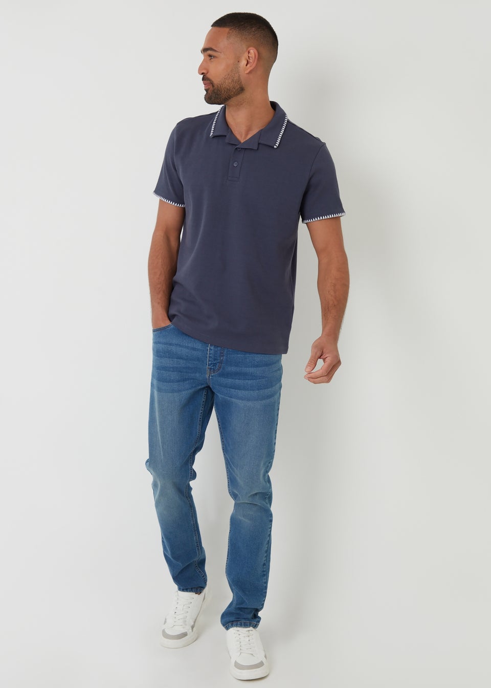 Threadbare Blue Cotton Contrast Revere Collar Polo Shirt