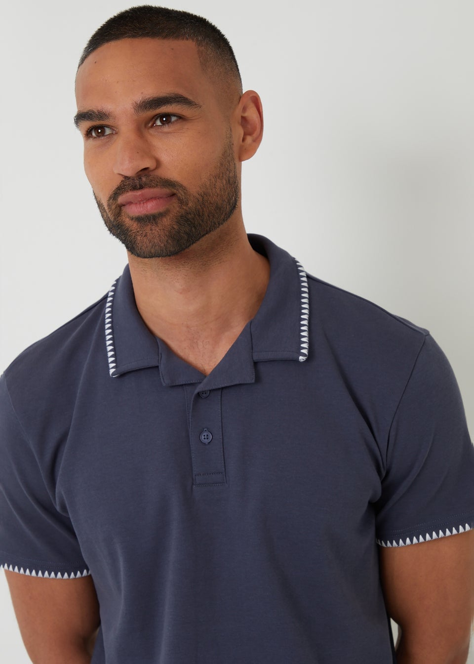 Threadbare Blue Cotton Contrast Revere Collar Polo Shirt
