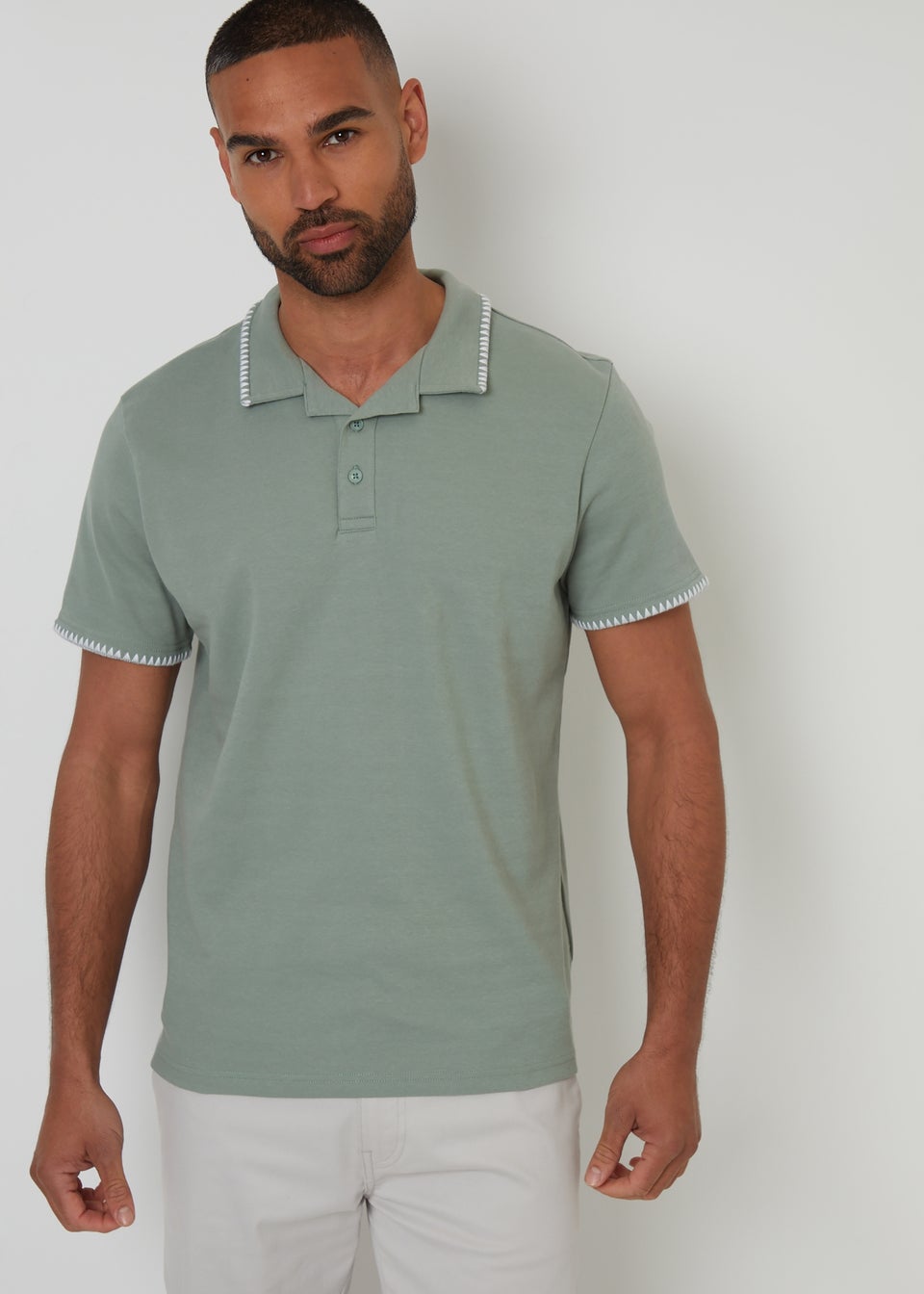 Threadbare Soft Green Cotton Contrast Revere Collar Polo Shirt